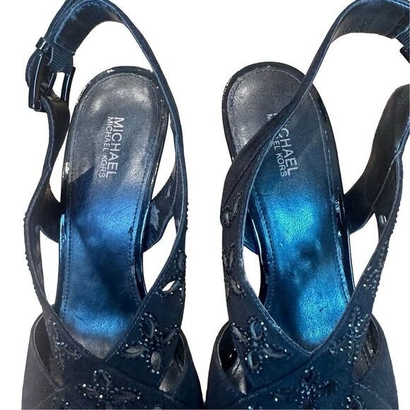 Michael Kors Slingback Black Suede Strappy Heels Peep Toe Shoes 8 - Picture 6 of 12